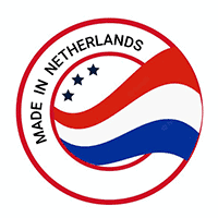 Made in Netherlands tent rental logo with red, white, and blue wave design.