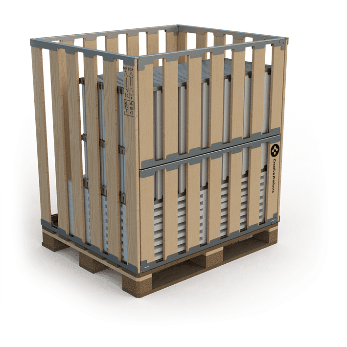 Recyclable wooden shipping crate for event equipment storage and transportation.