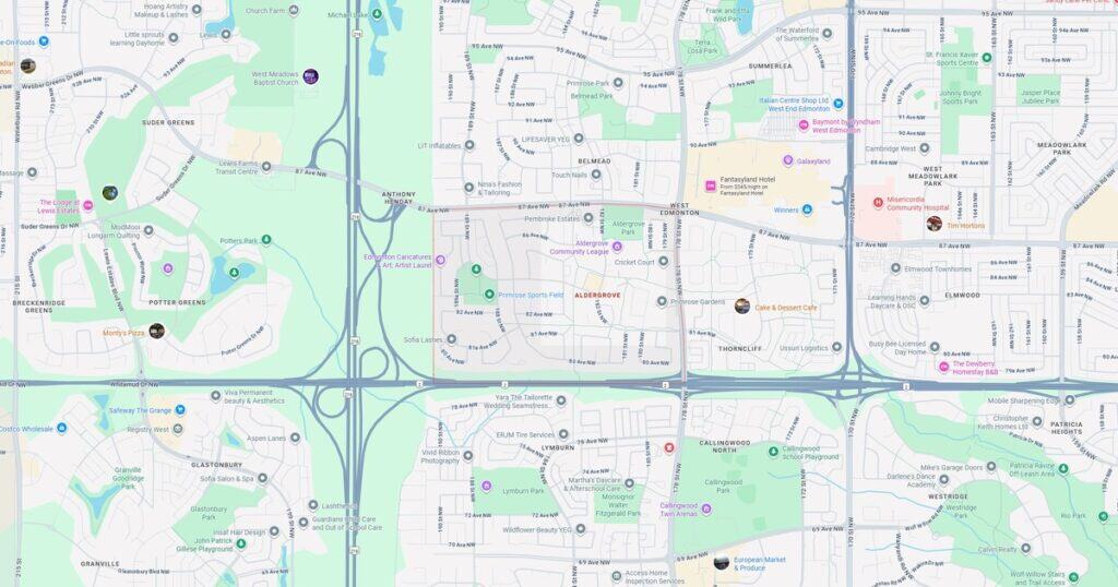 map of Aldergrove Edmonton