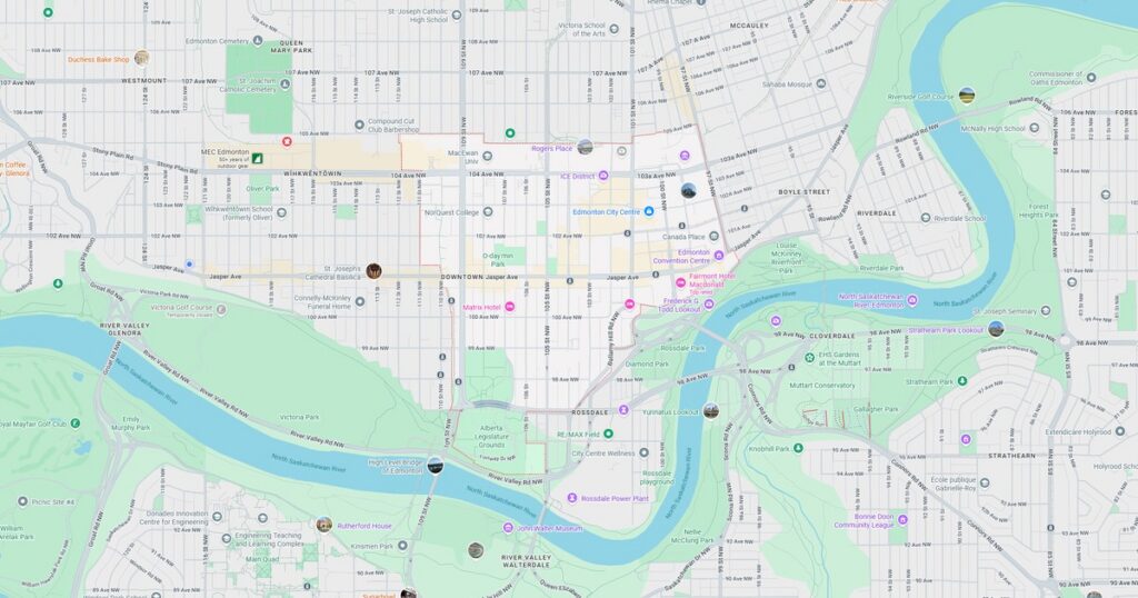 downtown edmonton google maps featured